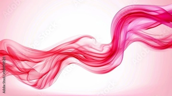 Fototapeta  A red-pink smoke wave against a light pink backdrop with a white central void