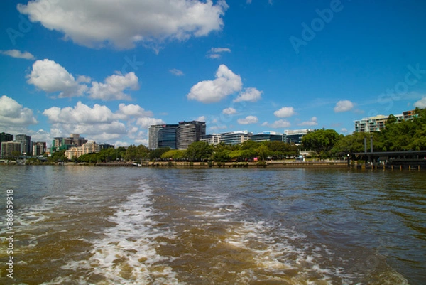 Obraz Centro de Brisbane, pontes, prédios e roda Gigante