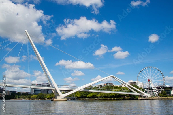 Obraz Centro de Brisbane, pontes, prédios e roda Gigante