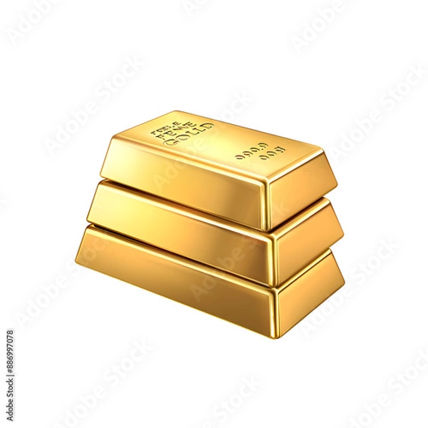 Fototapeta Gold bar isolated on a transparent background. 3d illustration