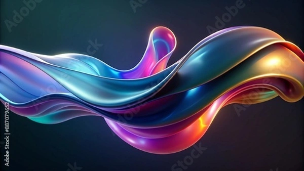 Fototapeta Abstract fluid multicolored shapes on a dark background. A modern creative banner with space for copy, in the style of a vector illustration. Abstract wavy design in neon colors.