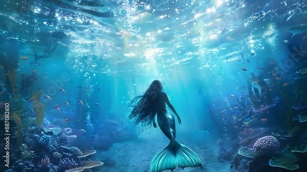 Obraz Mystical mermaid kingdom beneath ocean waves