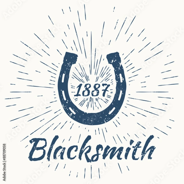 Fototapeta podkowa i rama w stylu vintage sun burst. Godło kowala