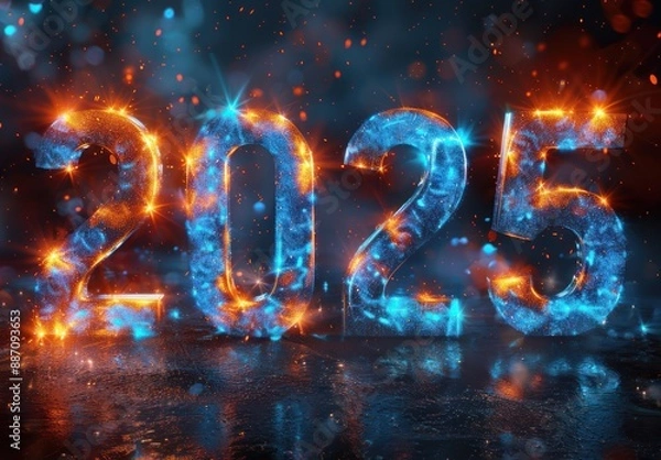 Obraz Glowing 2025 in Blue and Orange