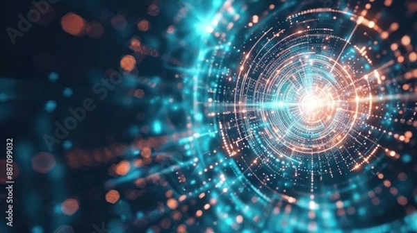 Fototapeta Abstract Digital Tunnel with Glowing Lights