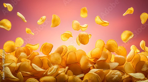 Fototapeta delicious potato chips with spices fly through the air (Generative AI)