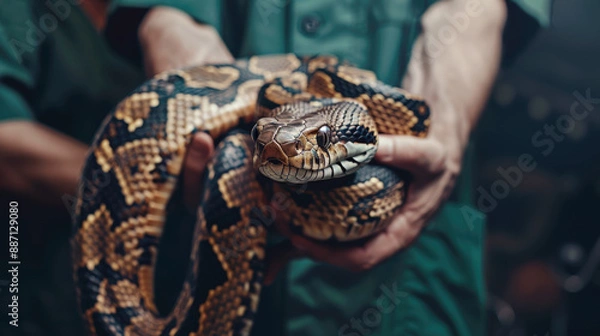 Obraz Veterinarian holding a large snake