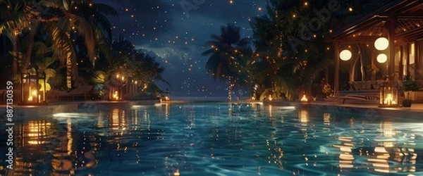 Obraz The Pool Glows At Night, Creating A Magical And Serene Setting
