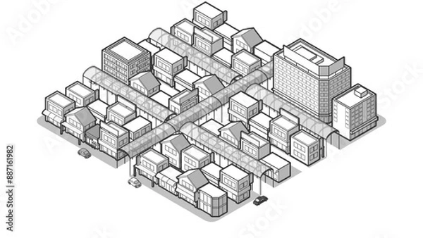 Obraz 俯瞰から見た立体の商店街のベクターイラスト