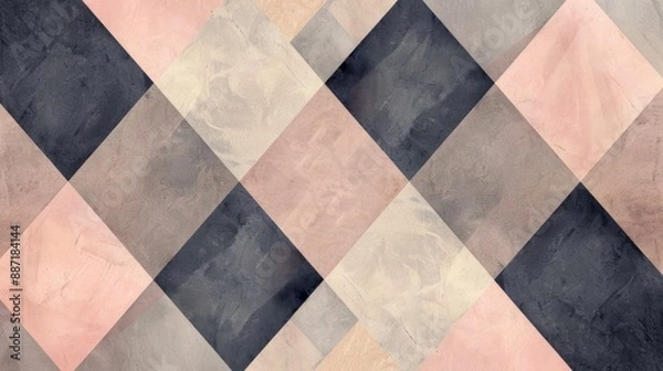 Fototapeta Abstract geometric pattern with a diagonal orientation. The pattern consists of pink, grey, and black squares that alternate to create a checkerboard design