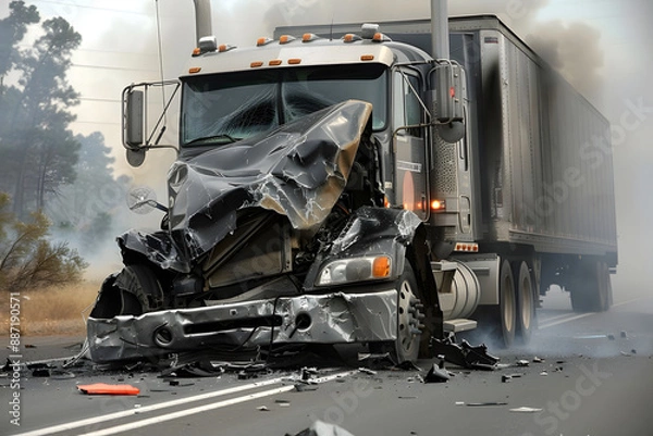 Obraz "Devastating Truck Crash on Empty California Highway