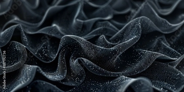 Fototapeta Abstract black fabric with dotted texture, creating a dynamic wave pattern, artistic background concept