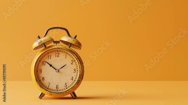 Fototapeta Vintage alarm clock on yellow background with space for text