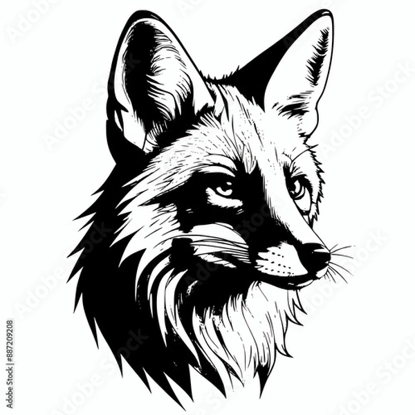 Fototapeta Fox head vector illustration silhouette sketch design isolated on white background. Logo icon mascot symbol