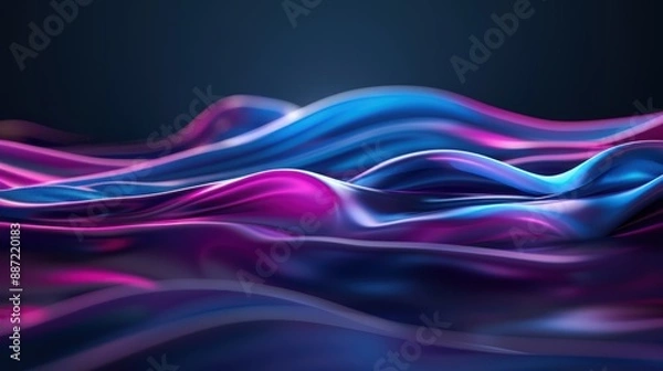 Fototapeta Abstract Digital Waves in Vibrant Blue and Pink Hues with Smooth Gradient Flow