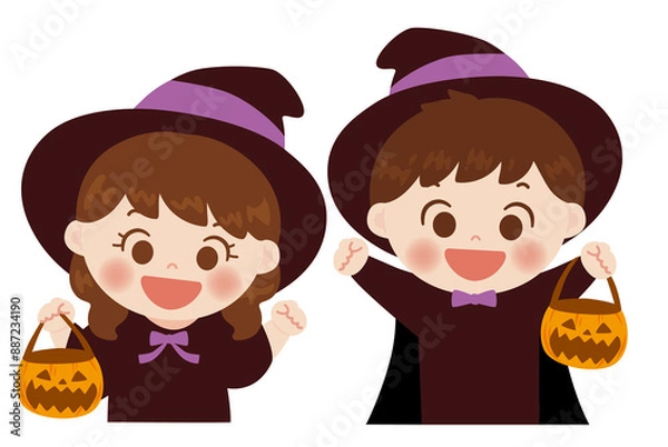 Fototapeta ハロウィンの仮装をしているこどもたちのイラスト