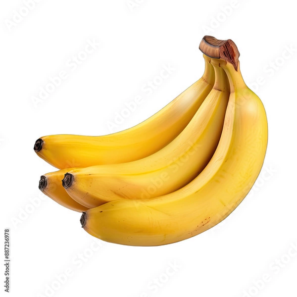 Fototapeta A fresh bunch of yellow bananas with subtle speckles, displayed on a transparent background to highlight their vibrant color and delicious appearance.