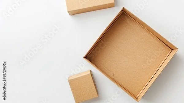Fototapeta Mockup of brown craft paper or carton box on white background top view with clipping path high resolution image