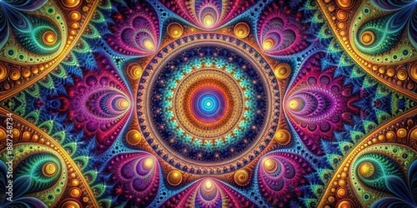 Obraz Abstract fractal background with intricate geometric patterns and vibrant colors, fractal, abstract, background, design