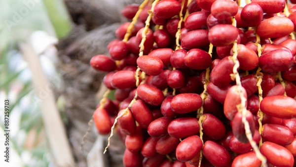 Fototapeta Date palm fruit on tree in the datepalm plantation 