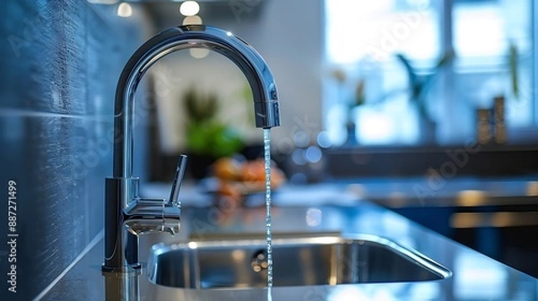 Fototapeta Kitchen furniture with faucet and sink : Generative AI