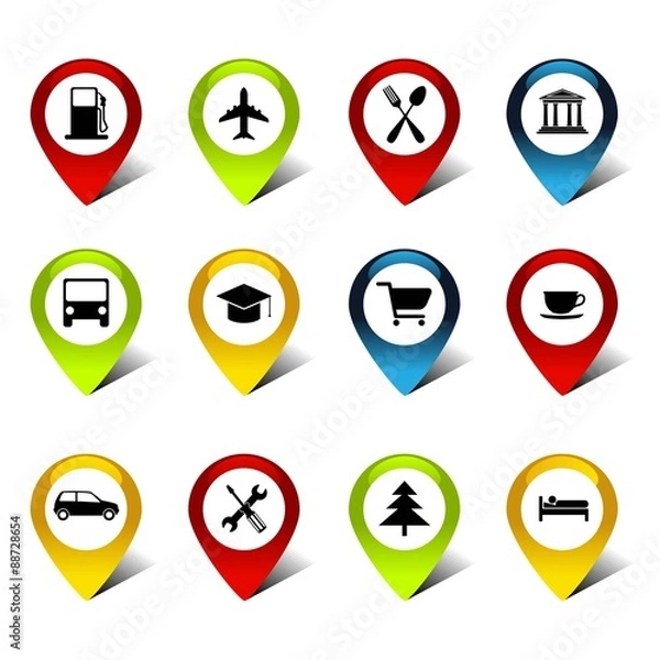 Obraz Black icons for location maps.