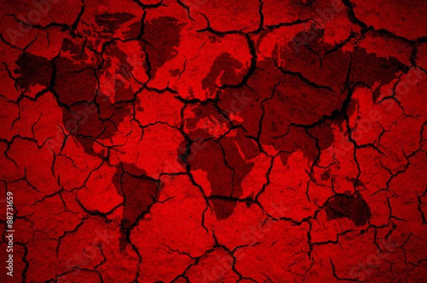 Fototapeta world map on cracked red background