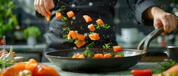 Fototapeta Dynamic Shot of carrots Tossed in Air with Fresh Ingredients
