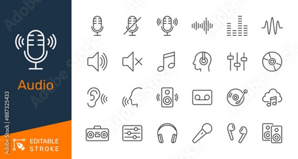 Fototapeta Audio thin line icons. Editable stroke. Pixel perfect.