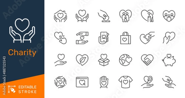 Fototapeta Charity thin line icons. Editable stroke. Pixel perfect.