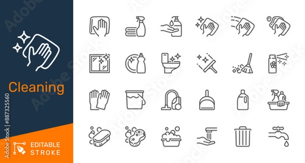 Fototapeta Cleaning thin line icons. Editable stroke. Pixel perfect.
