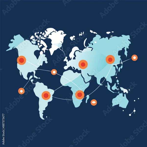 Fototapeta world map network with connections vector illustration.
