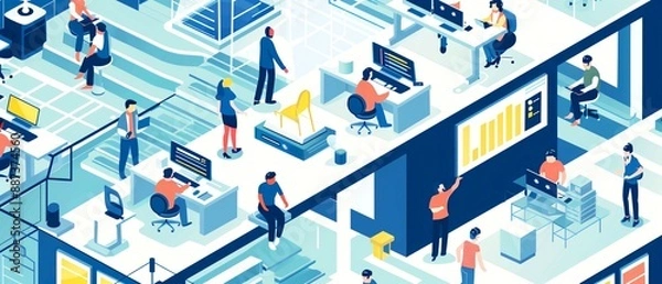 Fototapeta ITワーカーがオフィスで働く抽象的なイメージのイラスト