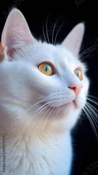 Obraz Generative AI, Adorable White Cat Close-Up