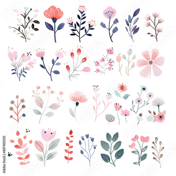 Fototapeta 2D flower and leaf cards in various styles