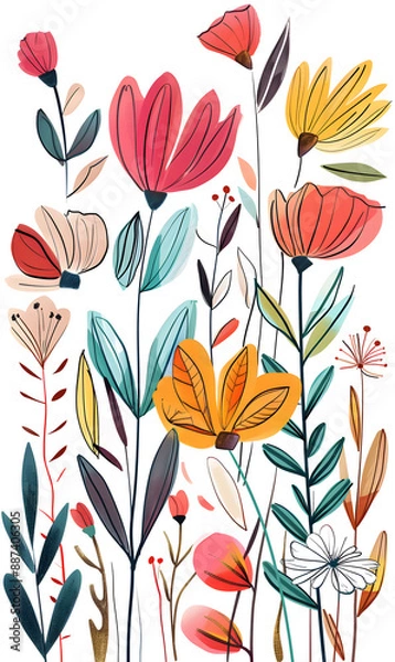 Fototapeta 2D flower and leaf cards in various styles