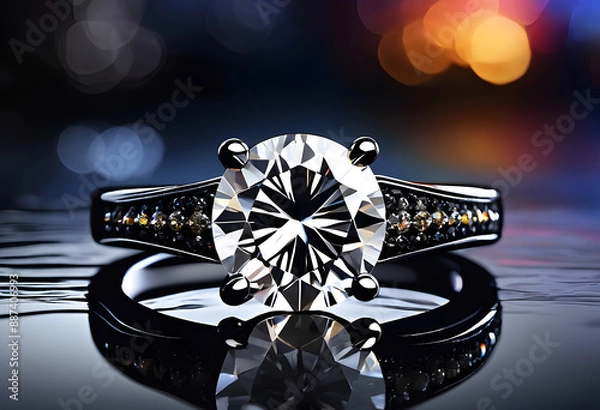 Fototapeta Beautiful Diamond ring on background.