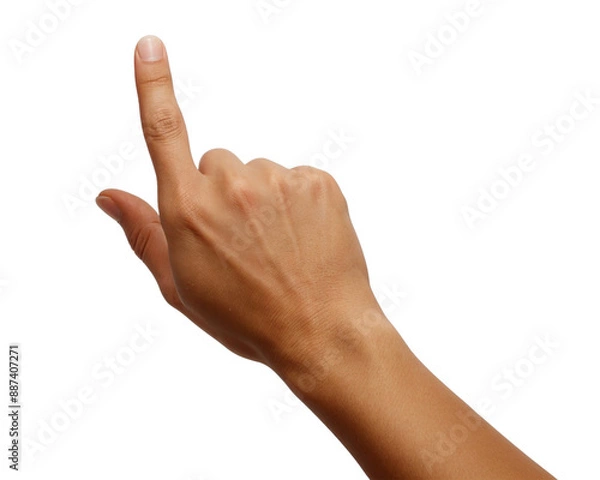 Obraz A human hand with an extended index finger pointing forward, commonly used to indicate direction or make a selection.

