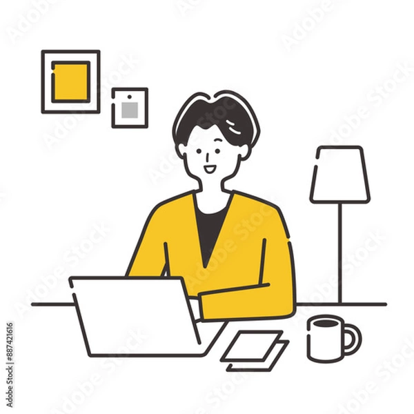 Obraz 自宅でリモートワーク・在宅ワークをするビジネスパーソン男性のイラスト素材