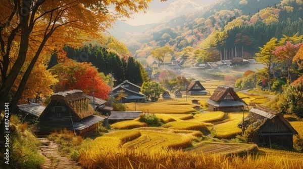 Fototapeta 秋の田舎風景