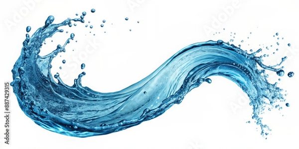 Fototapeta Blue water swirl splash with little bubbles isolated on clear png background, liquid flowing in form of wave
