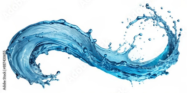Fototapeta Blue water swirl splash with little bubbles isolated on clear png background, liquid flowing in form of wave
