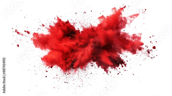 Fototapeta Abstract Red Color Holi Paint Powder Festival Explosion Burst on Transparent Background PNG - Paint Isolated Splash Explode Smoke Dust Spray Cloud Gas Ink Blooming Smog Splatter Fume
