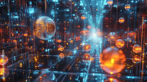 Fototapeta Exploring Quantum Realms: Glowing Qubits in an Advanced Computing Laboratory (16:9)