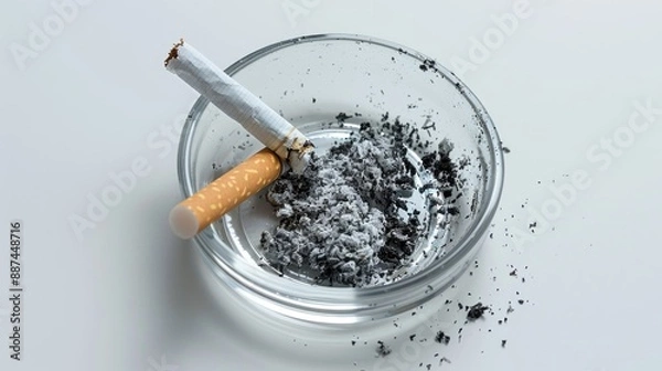 Fototapeta A cigarette with ashes remaining in an ashtray on a glass surface