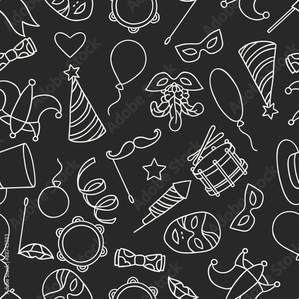 Fototapeta Carnival show seamless pattern with doodle icons and objects