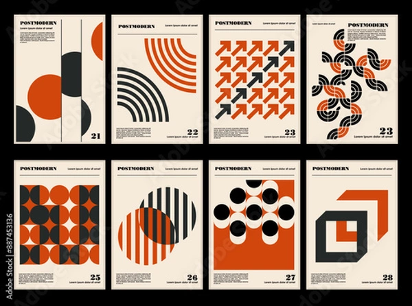 Obraz Artworks, posters inspired postmodern of vector abstract dynamic symbols with bold geometric shapes, useful for web background, poster art design, magazine front page, hi-tech print, cover artwork.