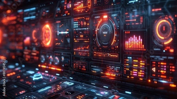 Obraz Analytics Dashboard on High-Tech Background - Brand Awareness Techniques
