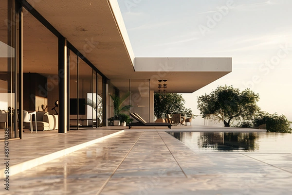 Obraz Modern Villa with Spacious Foreground Image