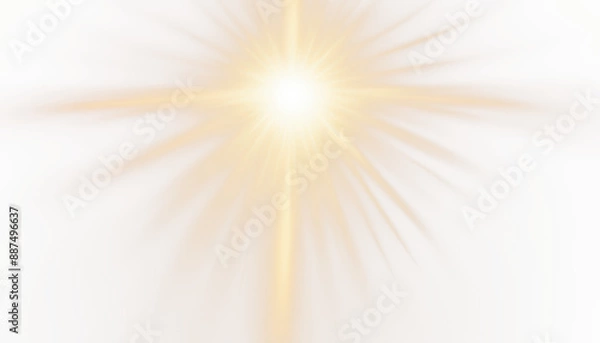 Fototapeta Radiant golden light beams in a cross shape isolated on transparent background 
